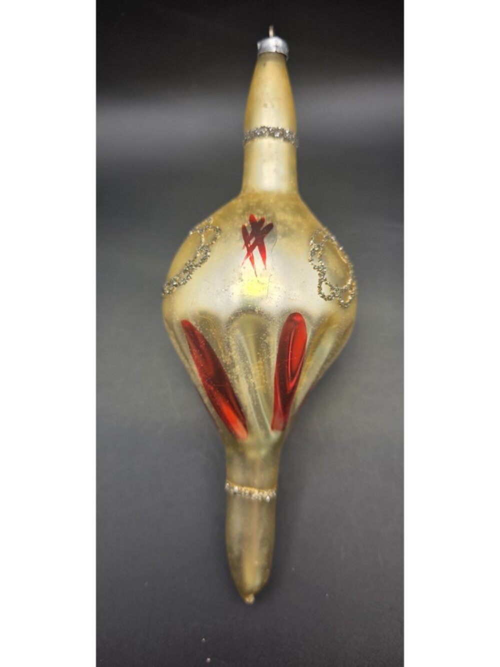 Rare Jumbo 7.5" Vintage Gold Red Finial Mica Glass Christmas Ornament West Germa
